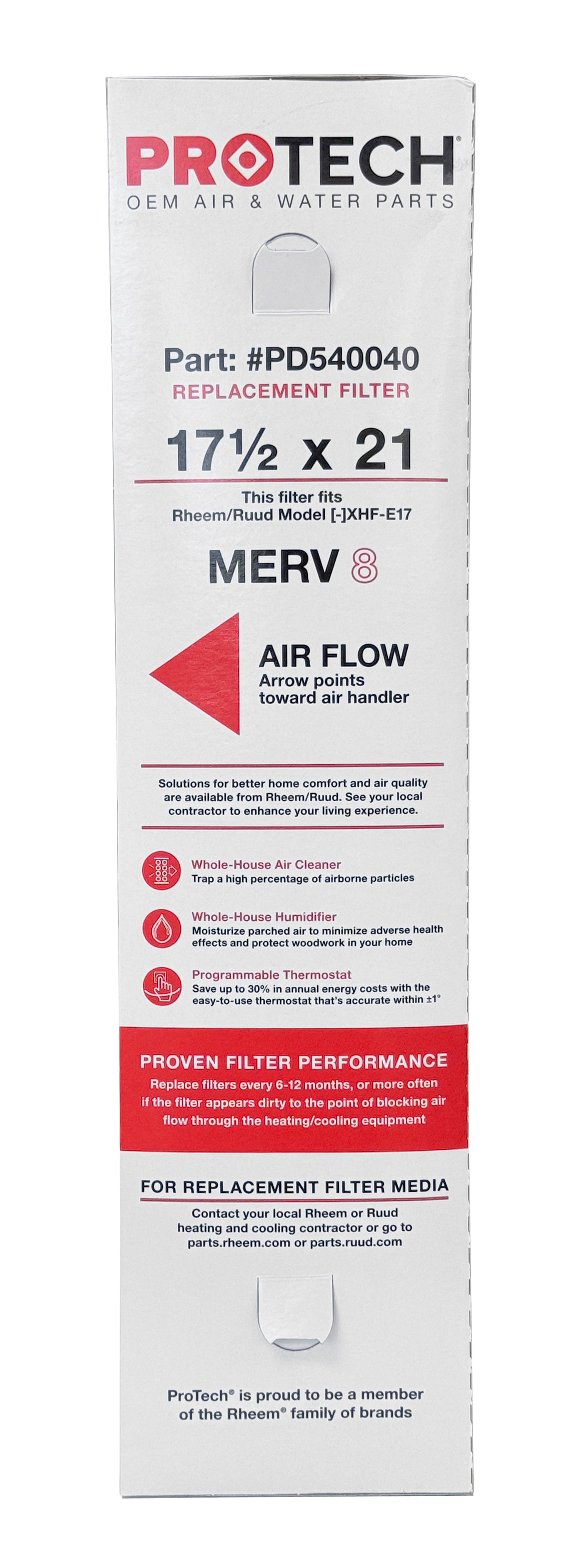 Rheem PD540040 - 17.5" x 21" x 5" Exact-Fit Filter for Air Cleaner AXHF-E17AM, MERV 8