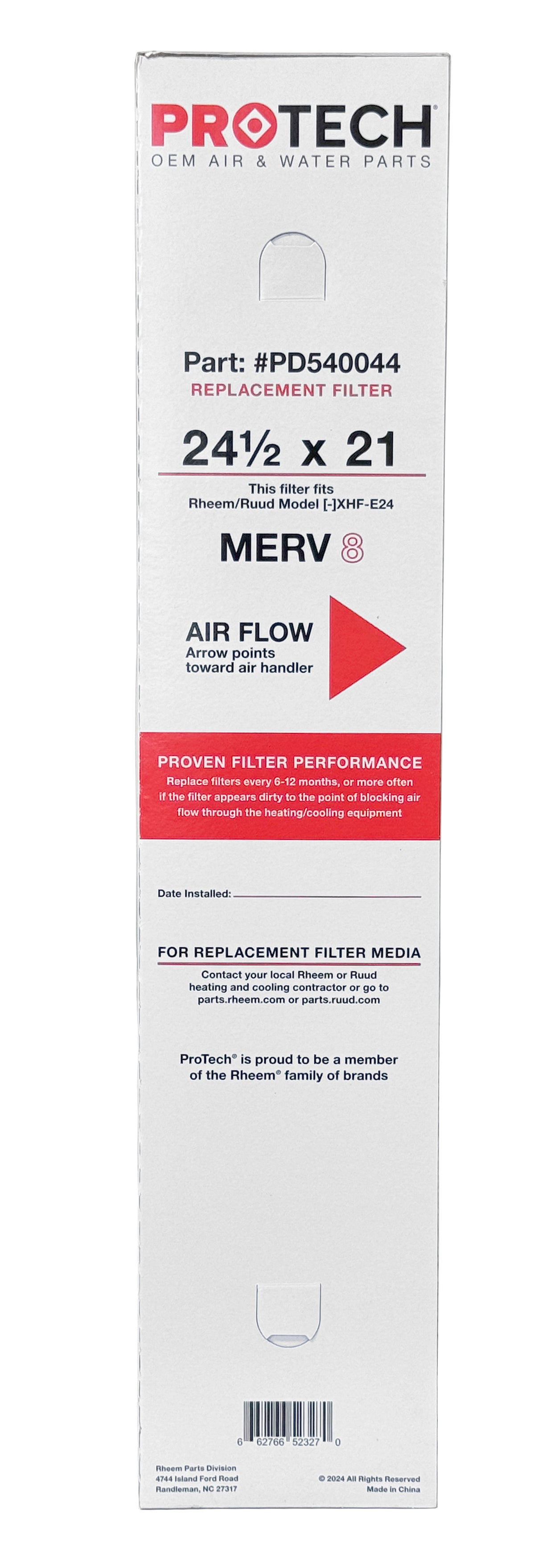 Rheem PD540044 - 21" x 24.5" x 5" Exact-Fit Filter for Air Cleaner AXHF-E24AM, MERV 8