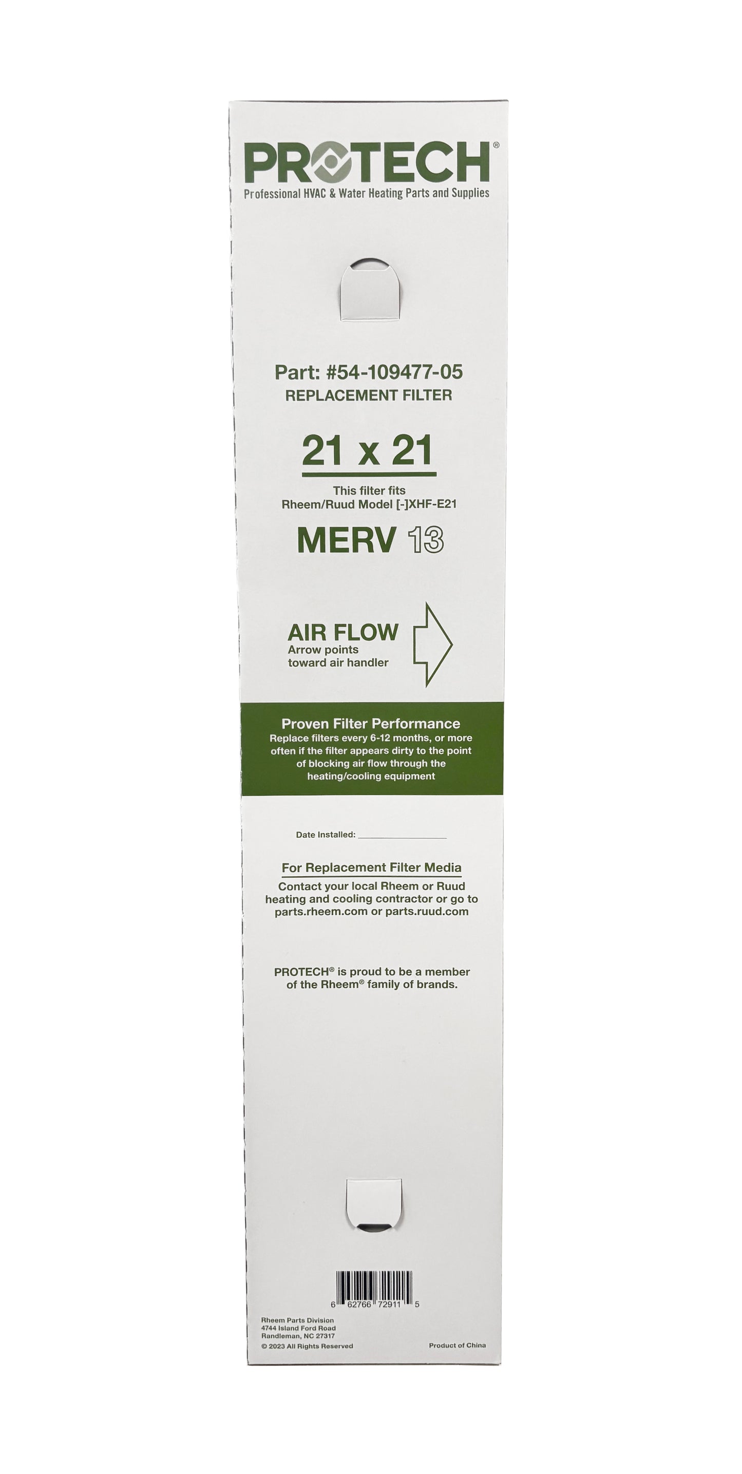 Rheem 54-109477-05 - 21" x 21" x 5" Exact-Fit Filter for Air Cleaner XHF-E21M13, MERV 13