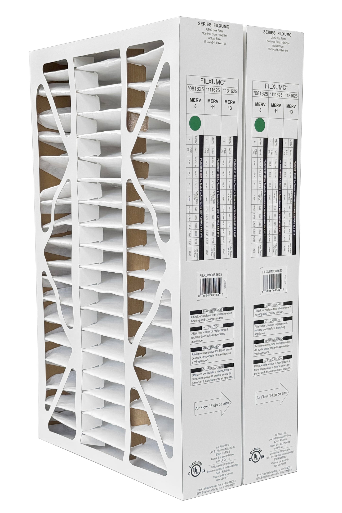 Carrier & Bryant FILXUMC081625 - 16" x 25" x 4" Pleated Air Filter, MERV 8 replaces old part # FILXXCAR0016