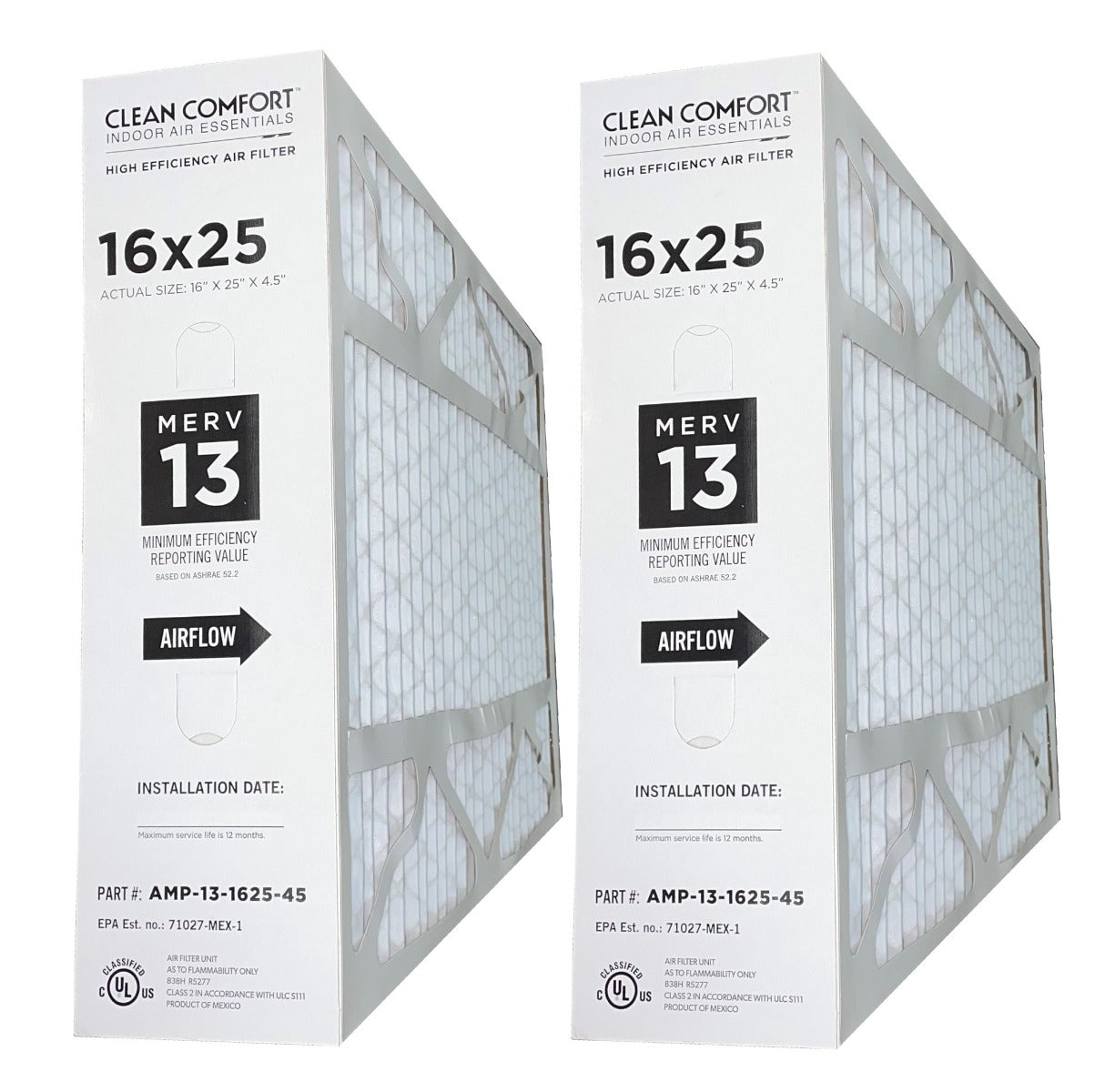 Goodman AMP-13-1625-45 (2-Pack) - 16" x 25" x 4.5" Clean Comfort Air Filter, MERV 13
