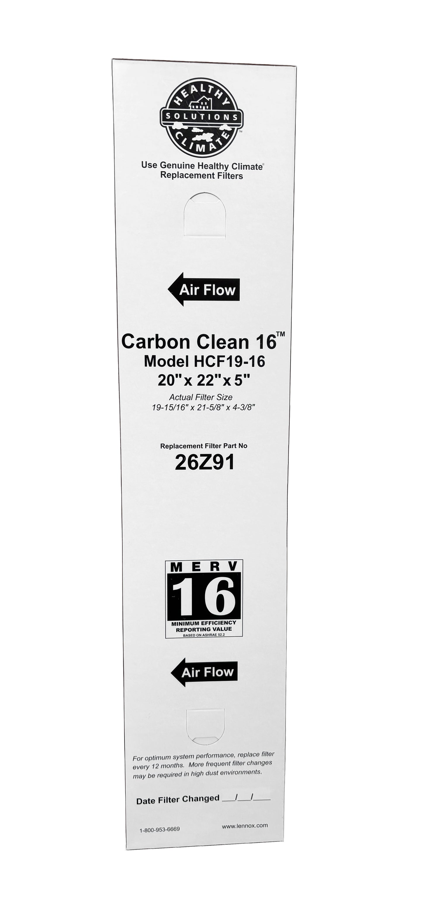 Lennox 26Z91 - 20" x 22" x 5" Healthy Climate Carbon Clean HCF19-16 Air Filter, MERV 16