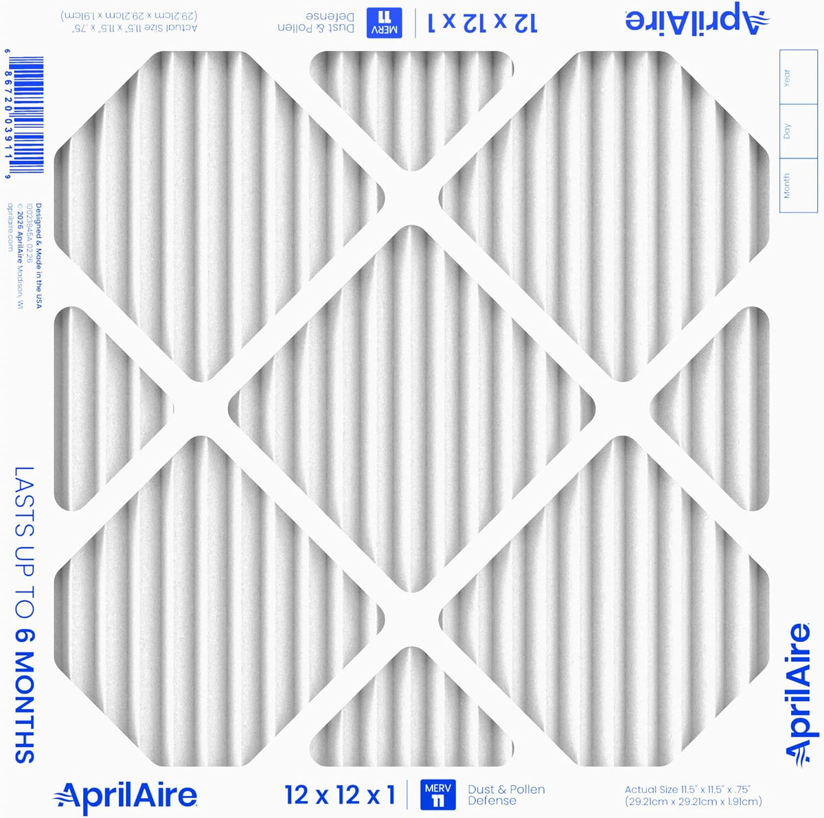 AprilAire A12121 1-Inch Media 12" x 12" x 1" MERV 11