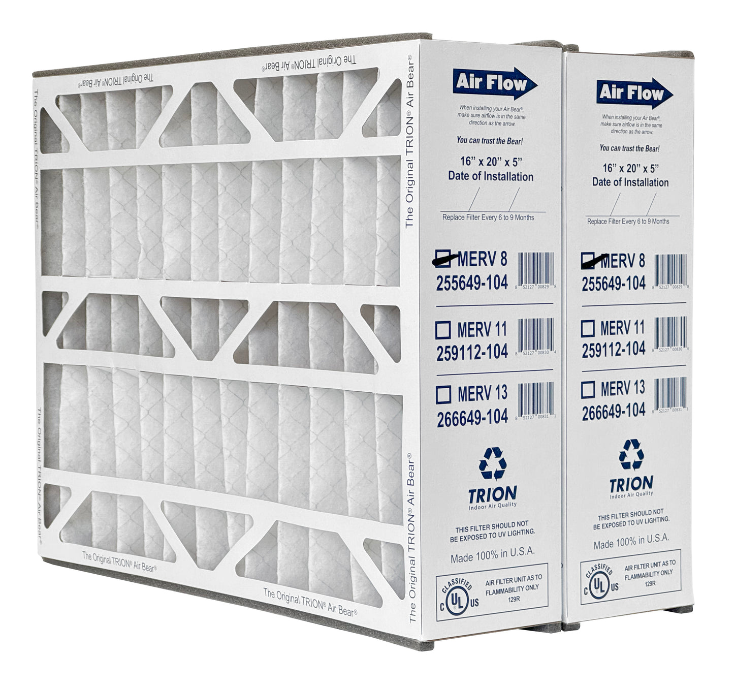 Trion Air Bear TRION 255649-104 - 16" x 20" x 5" Pleated Air Filter, MERV 8