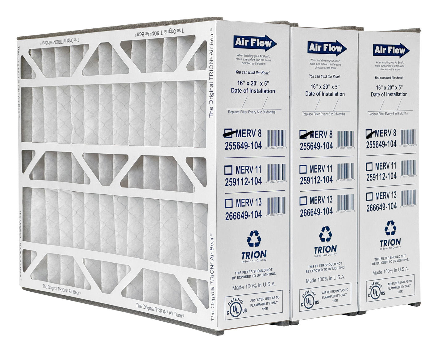 Trion Air Bear TRION 255649-104 - 16" x 20" x 5" Pleated Air Filter, MERV 8