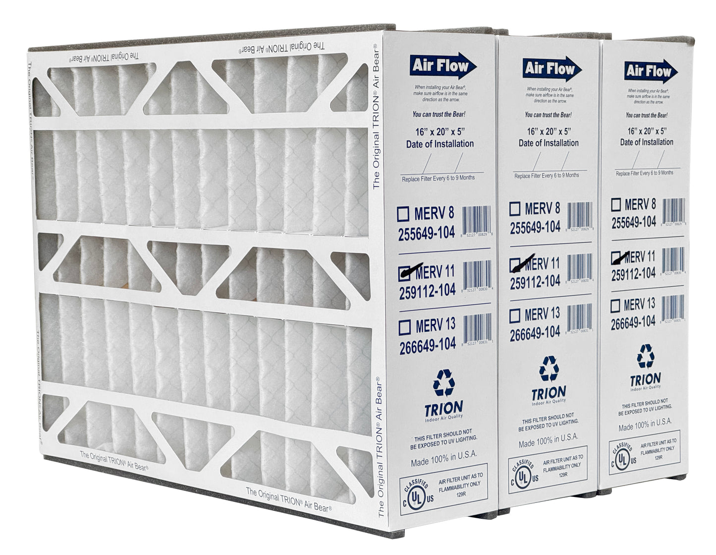 Trion Air Bear TRION 259112-104 - 16" x 20" x 5" Pleated Air Filter, MERV 11