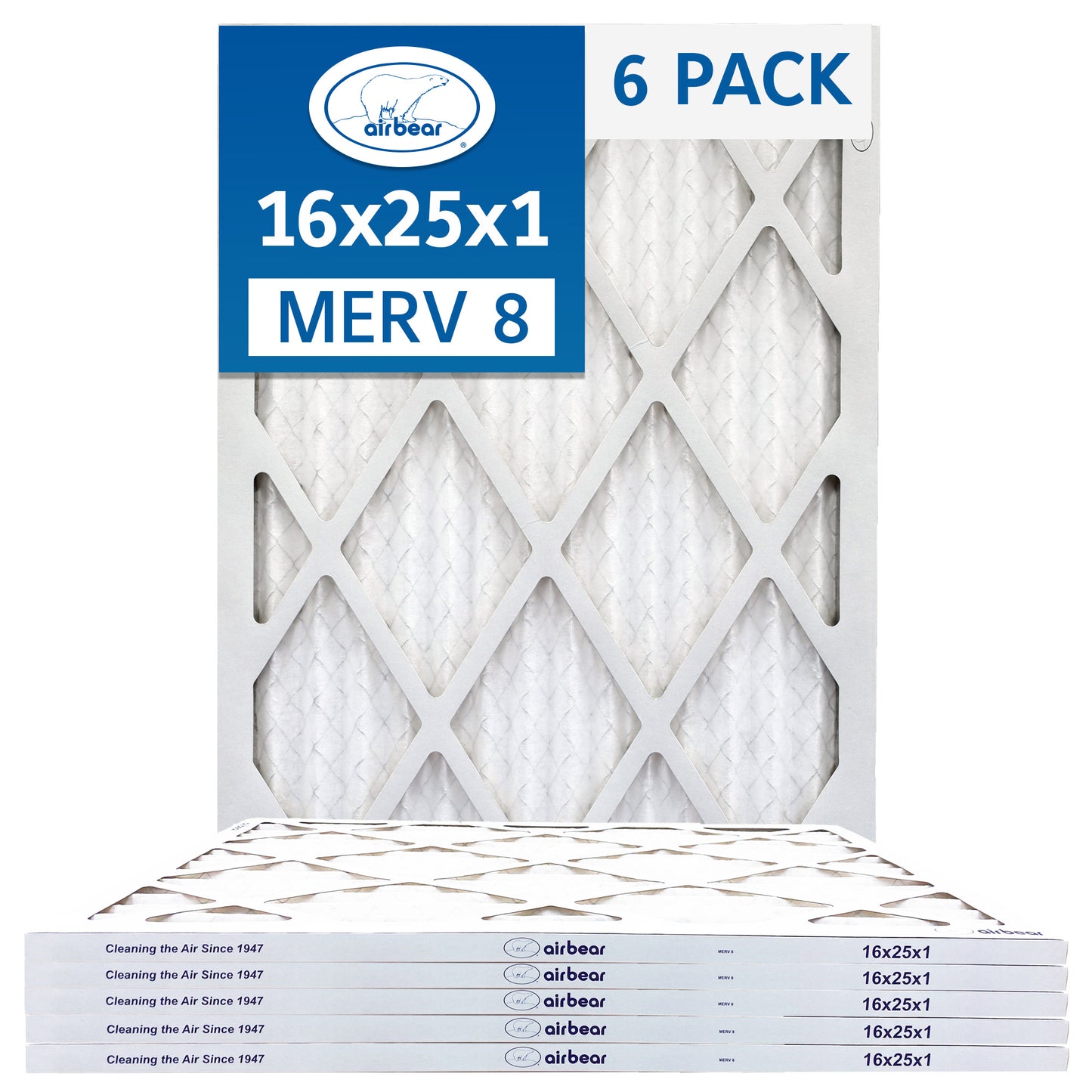 Trion Air Bear T08-16251-6P - 16" x 25" x 1" Pleated Air Filter (6-Pack), MERV 8