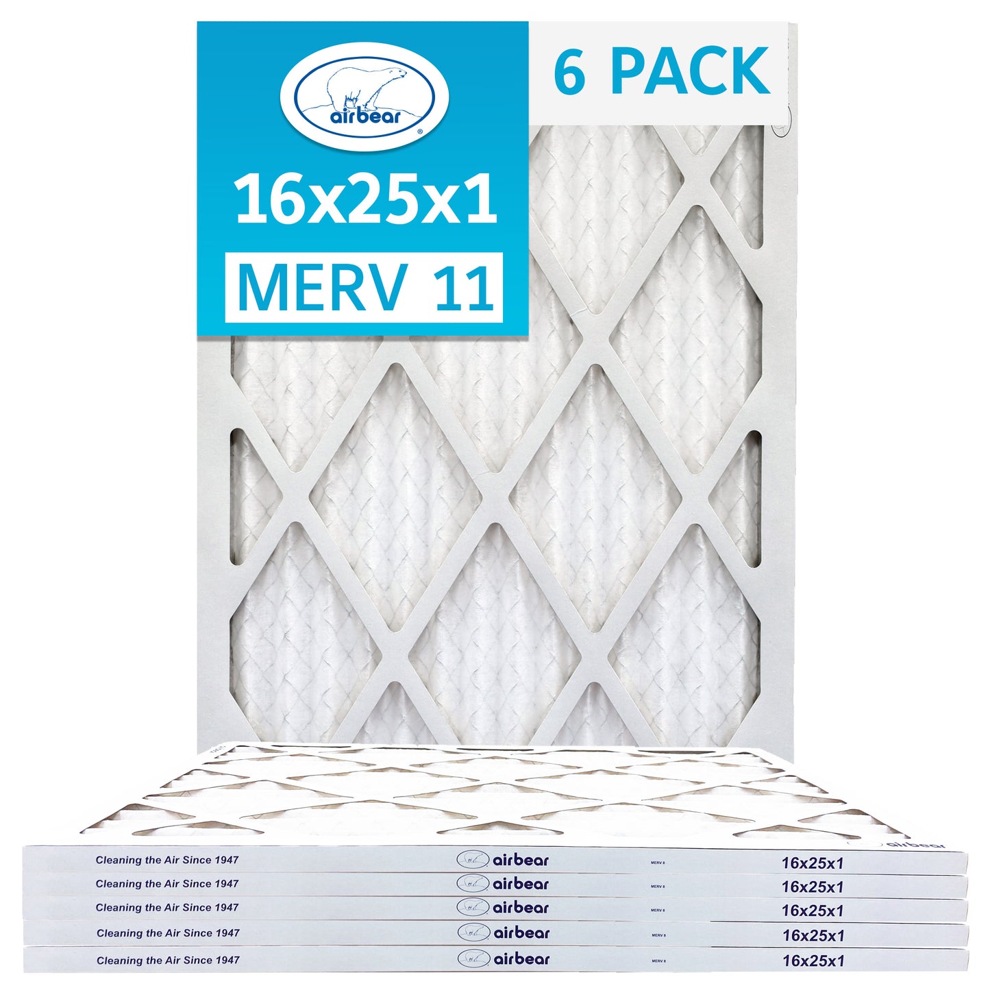 Trion Air Bear T11-16251-6P - 16" x 25" x 1" Pleated Air Filter (6-Pack), MERV 11