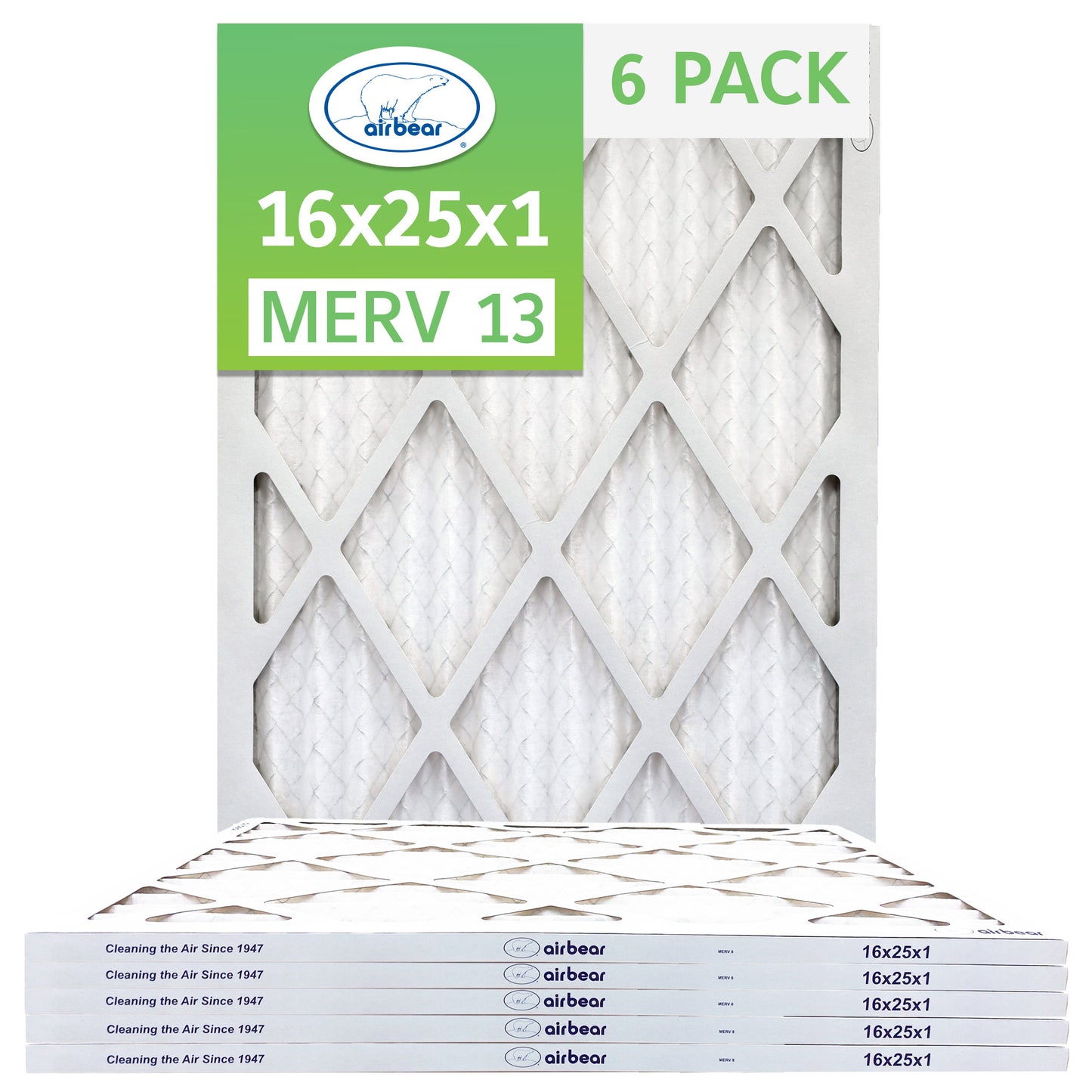 Trion Air Bear T13-16251-6P - 16" x 25" x 1" Pleated Air Filter (6-Pack), MERV 13