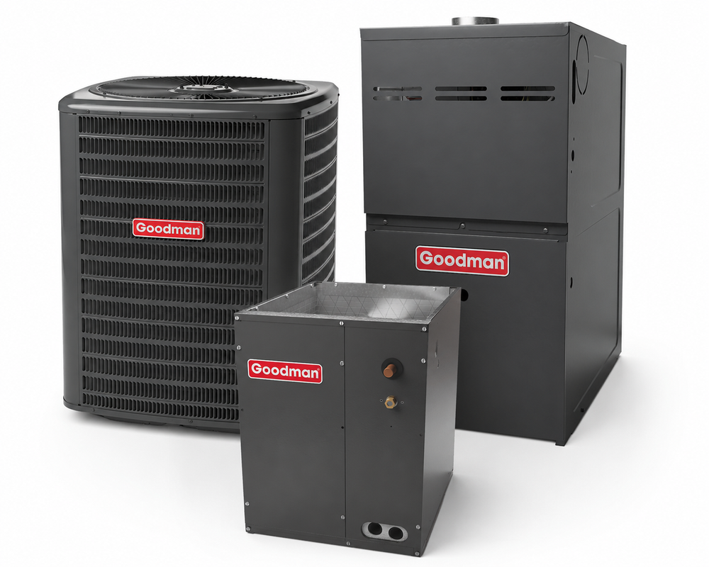 Goodman 5 Ton 14 SEER2 Upflow Air Conditioner Split System with 120,000 BTU 80% AFUE Gas Furnace GLXS4BA6010 CAPTA6030D3 GR9S801205DN