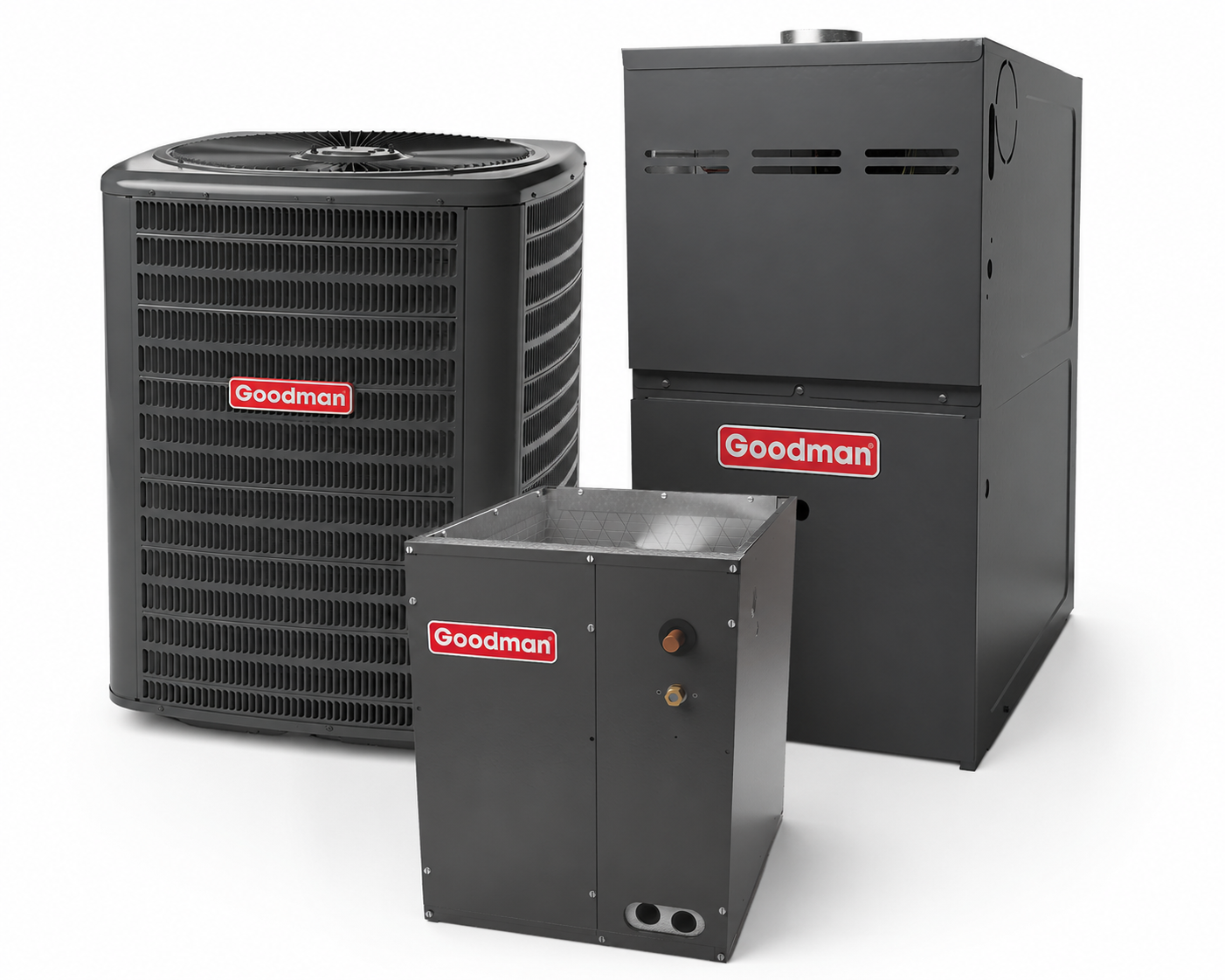 Goodman 5 Ton 14 SEER2 Upflow Air Conditioner Split System with 120,000 BTU 80% AFUE Gas Furnace GLXS4BA6010 CAPTA6030D3 GR9S801205DN