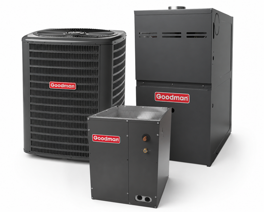 Goodman 5 Ton 14 SEER2 Upflow Air Conditioner Split System with 120,000 BTU 80% AFUE Gas Furnace GLXS4BA6010 CAPTA6030D3 GR9S801205DN