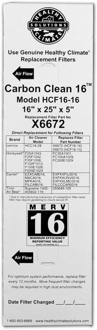 Lennox X6672  MERV 16 Replacement Filter (16 x 25 x 5")