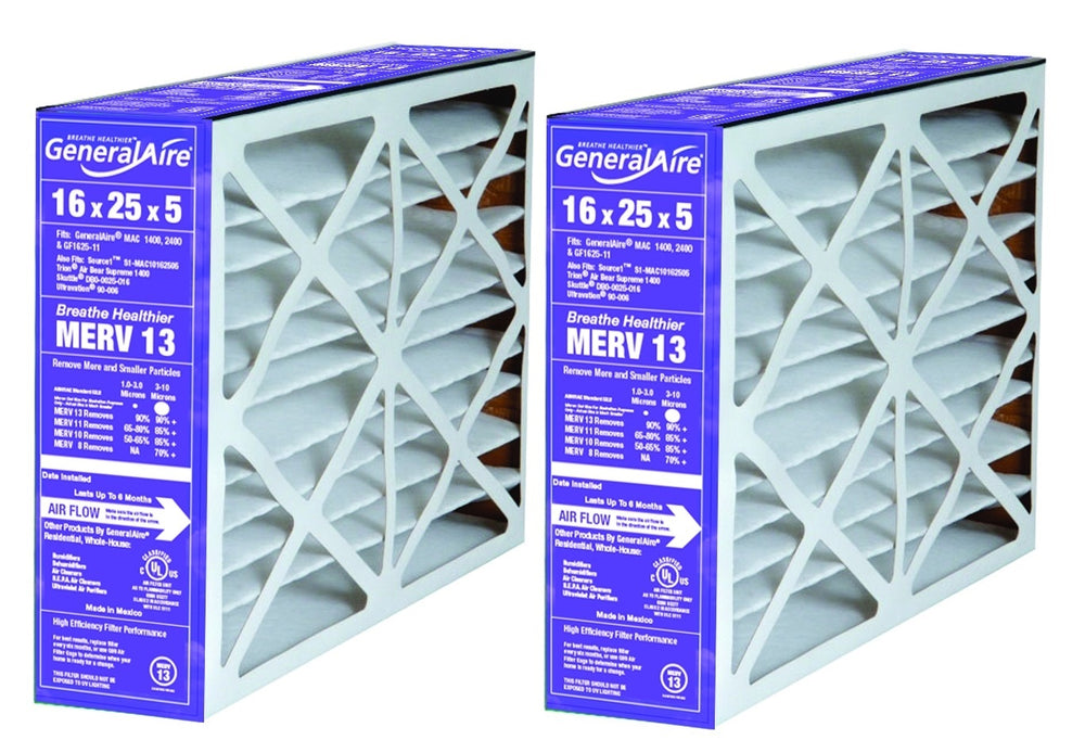 GeneralAire 8FM1625 (2-Pack) - 16" x 25" x 5" MERV 13 Filter for MAC 1400, 2400